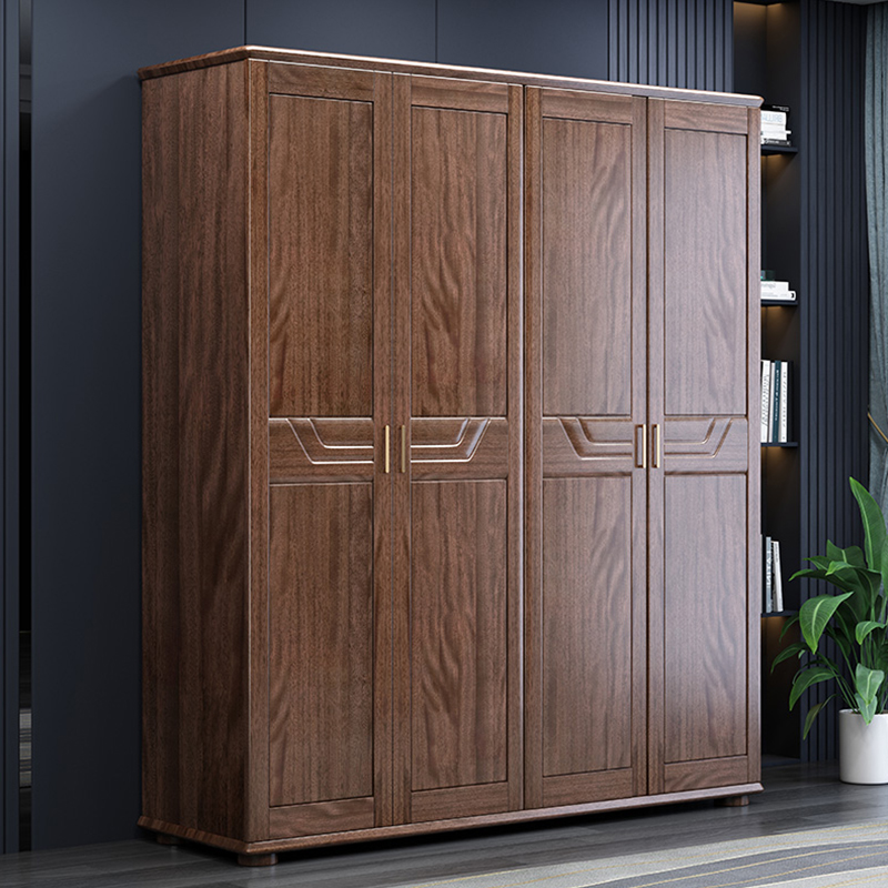 New Chinese Solid Wood Wardrobe Gold Silk Sandalwood Four-door Home Cabinet Master Bedroom Closet Modern Minimalist Bedroom Furniture