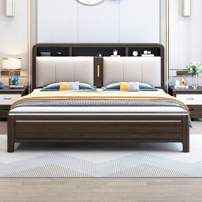 Modern minimalist purple gold sandalwood Soft on solid wood bed 1 8m1 5 m High case storage Chinese bedroom Soft bunk wedding bed