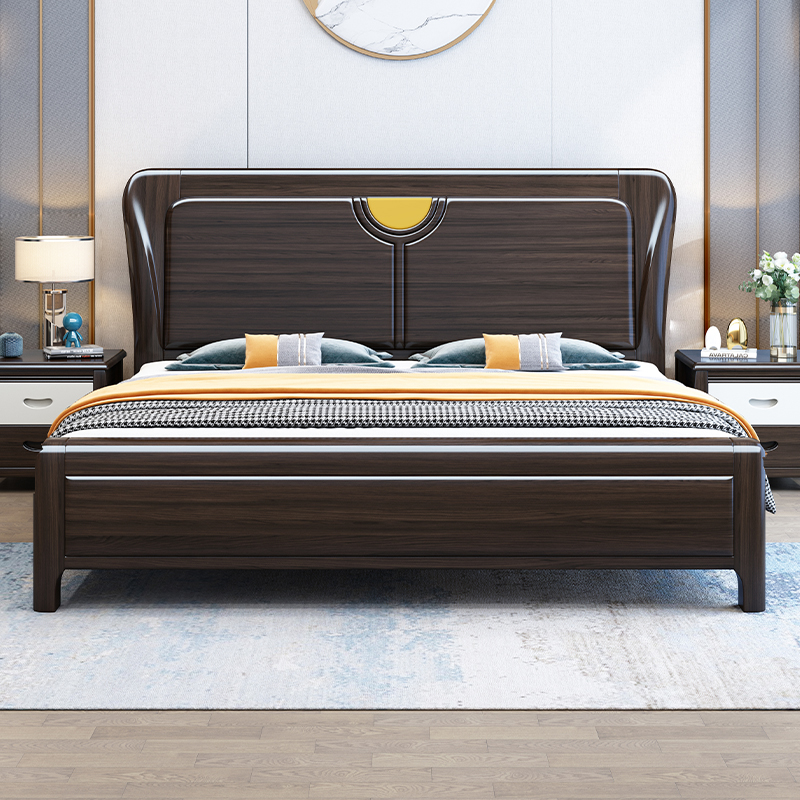 Purple Gold Sandalwood Solid Wood Bed Master Bedroom double 1 8 m Large bed modern minimalist Chinese high box storage wedding bed 1 5