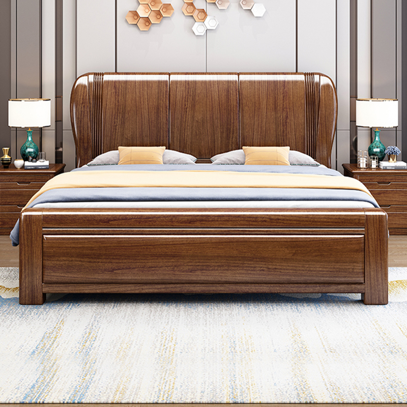 Japan Golden Silk Hupeach Wood Chinese full solid wood bed 1 8 m Double beds Bed Sculpture Flower Beds 1 5 m Master Bedroom Wedding bed