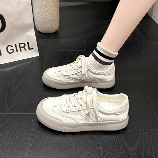 Women's Casual Sneakers, 2025 New Autumn Versatile Thick-Soled White Shoes, Popular Canvas Shoes