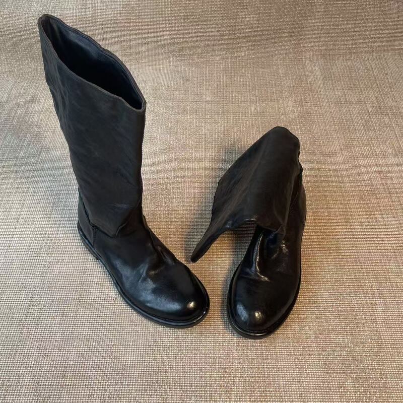 Size 34-40 Horsehide Plain Style Mid-Calf Boots, Sichuan Western Boots, the Leather Is Very Good. Recommended by the Store Manager