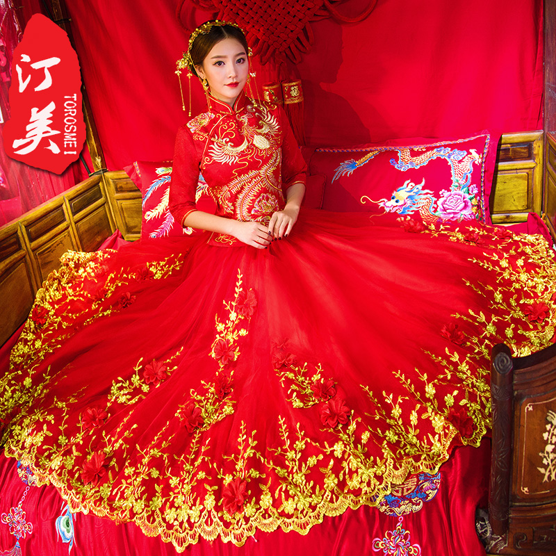 Suhe traditional wedding dress, winter cheongsam, 2019, dragon and phoenix