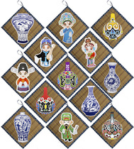  Kindergarten school corridor double-sided charm creative blue and white cloth Chinese style blue and white edging square bamboo wall decoration