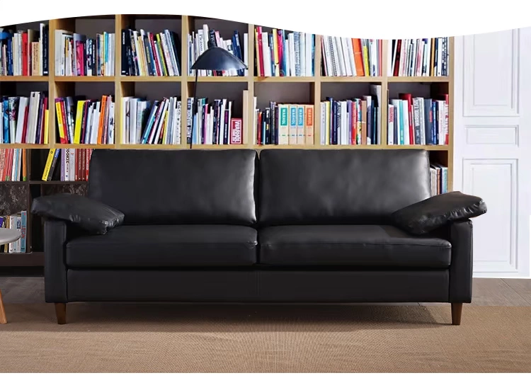 lớp đầu tiên của da đúp sofa da sofa da đen căn hộ nhỏ phòng khách hiện đại nhỏ gọn ba chữ số vỏ - Ghế sô pha