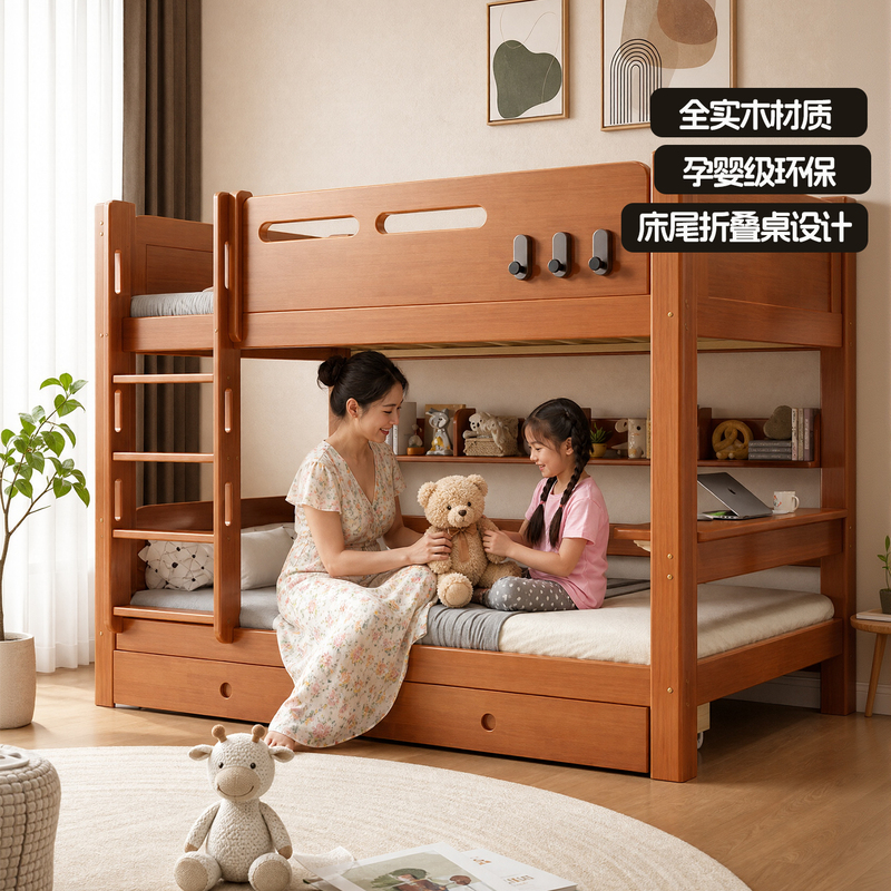 All Solid Wood Children's Bunk Bed for Small Apartments, High and Low Bunk Bed with Equal Width, Multifunctional Two-Layer Bed All Solid Wood Children's Bunk Bed for Small Apartments, High and Low Bunk Bed with Equal Width, Multifunctional Two-Layer Bed