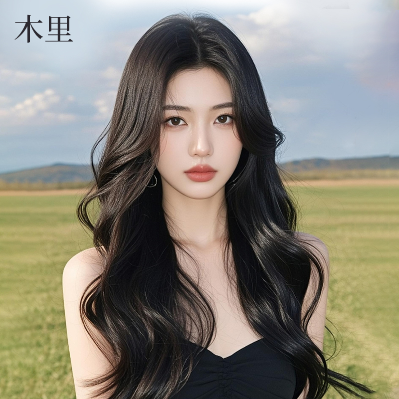 Muli Wig Full Head Cover for Women, Large Wavy Long Curly Hair, Real Hair Strands, Long Natural Lace Seamless Wig for Women