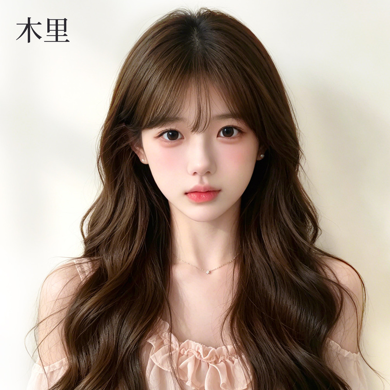 Muli Wig Full Headpiece Female Real Hair Air Bangs Wig Big Wavy Long Curly Hair Female Model 2026 New Style Muli Wig Full Headpiece Female Real Hair Air Bangs Wig Big Wavy Long Curly Hair Female Model 2026 New Style