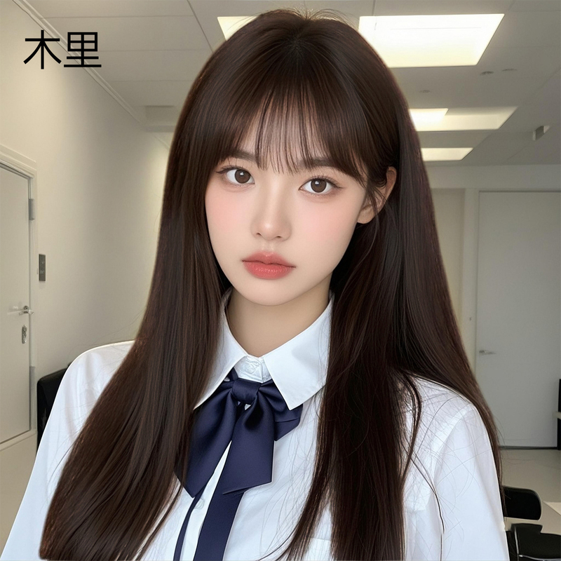 Muli Air Bangs Long Straight Hair Wig Full Headpiece for Women, Lightweight and Breathable, Full Real Human Hair, Seamless Full Wig