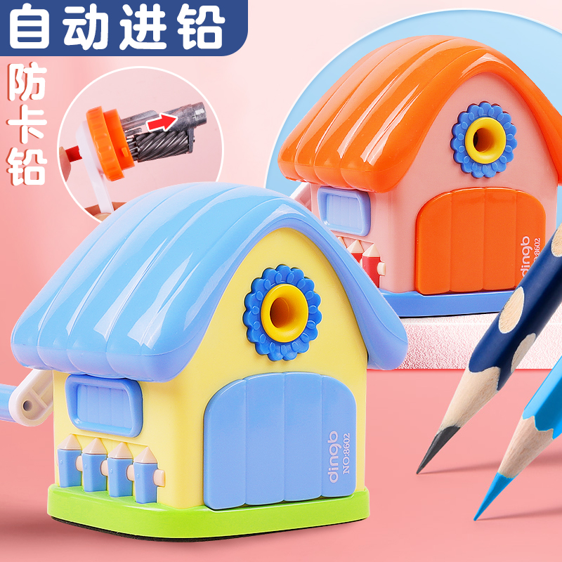 Tripod Bang Cartoon House Roll Pen Knife Pencil Sharpeners Automatic Lead Elementary School Students Turning Pen Knife Pencil Cutting Machine Cute Four Seasons House Color-Taobao