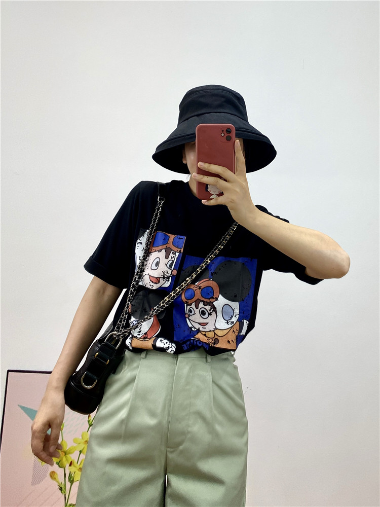 China tide tail goods vintage old Shuke and Beta casual wild youth cartoon print loose short-sleeved top