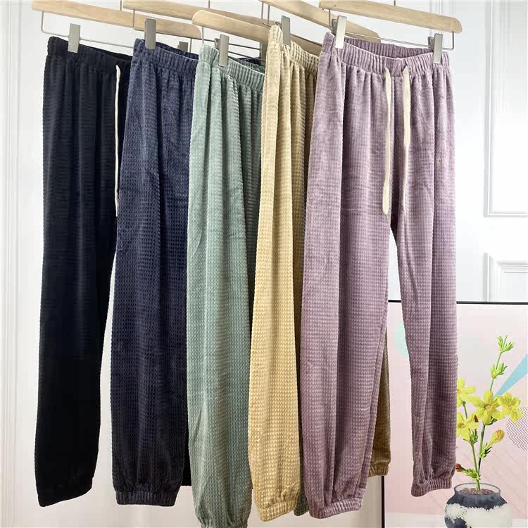 Three pieces can be entered Fashion all-match loose and comfortable elastic high-waisted ninth-point pants casual home pants autumn and winter women