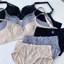 Big chest shows small ultra-thin summer anti-bump chest pad breathable ring-free peacock lace underwear sexy bra set