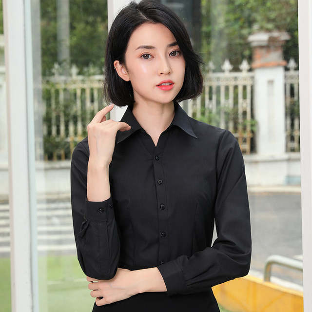 White shirt women's long-sleeved 2024 spring new professional formal wear V-neck loose Korean style slim work clothes shirt cotton