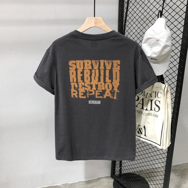 TELINLU▲Retro print old loose short-sleeved T-shirt men's round neck summer college style youth half-sleeved T-shirt