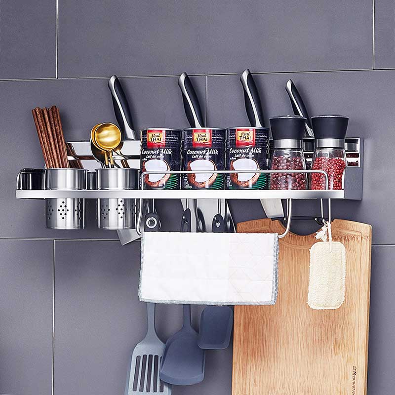 304 stainless steel kitchen shelving wall-mounted multifunction storage Supplies chopsticks tool holder seasoning sauce shelf
