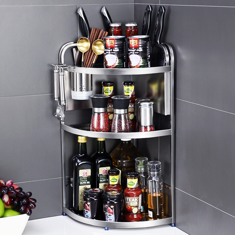 304 stainless steel kitchen triangle shelf corner spice condiment bottle fan shape corner multi-function storage box