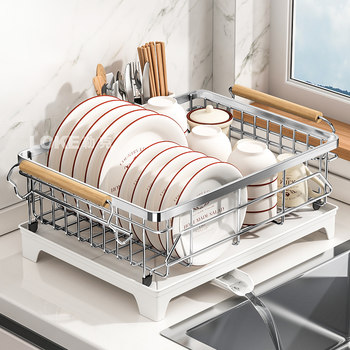 304 stainless steel dish drain basket kitchen countertop sink bowl chopsticks large capacity storage rack bowl rack drain rack