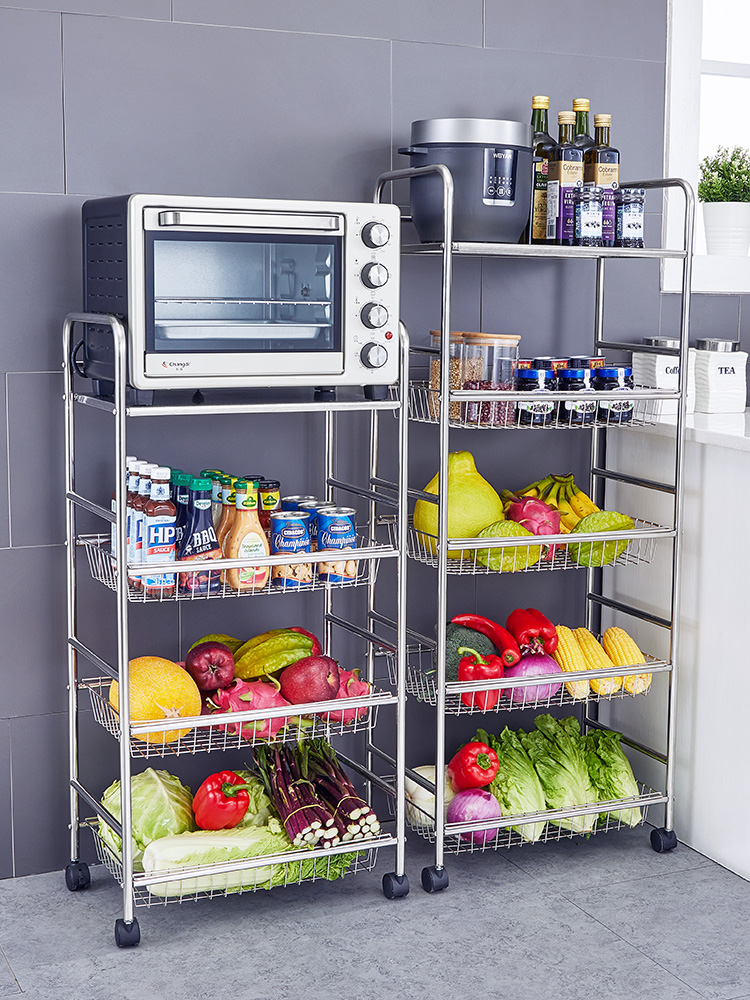 304 stainless steel kitchen vegetable shelf Floor-to-ceiling multi-layer vegetable shelf vegetable basket multi-function fruit and vegetable storage