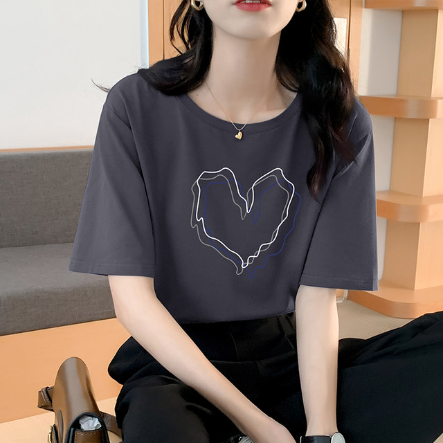 Pure cotton short-sleeved t-shirt women's gray summer dress loose tops for age reduction beautiful foreign style small shirts Japanese style cover meat all-match t tide