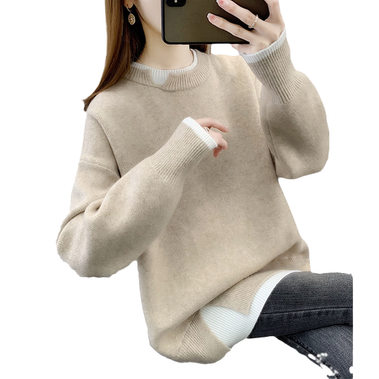 Women's loose-fitting mid-length sweater tops that cover the butt and look fashionable
