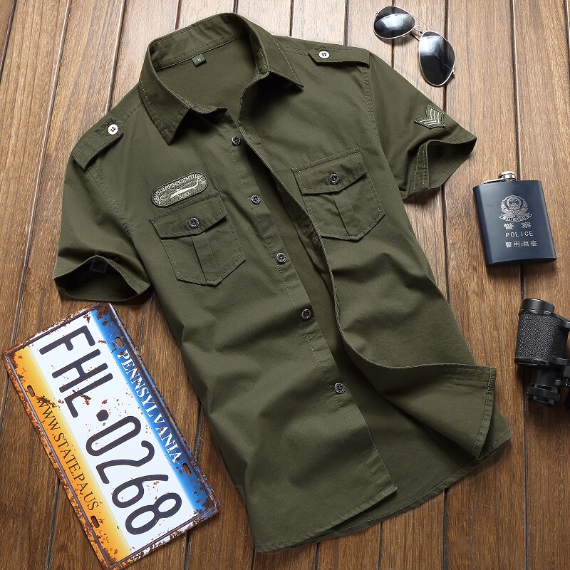 Us Army 101St Airborne Division Military Short-Sleeved Jacket Men's Pure Cotton Shirt Military Green Top Outdoor Casual Military Uniform Us Army 101St Airborne Division Military Short-Sleeved Jacket Men's Pure Cotton Shirt Military Green Top Outdoor Casual Military Uniform