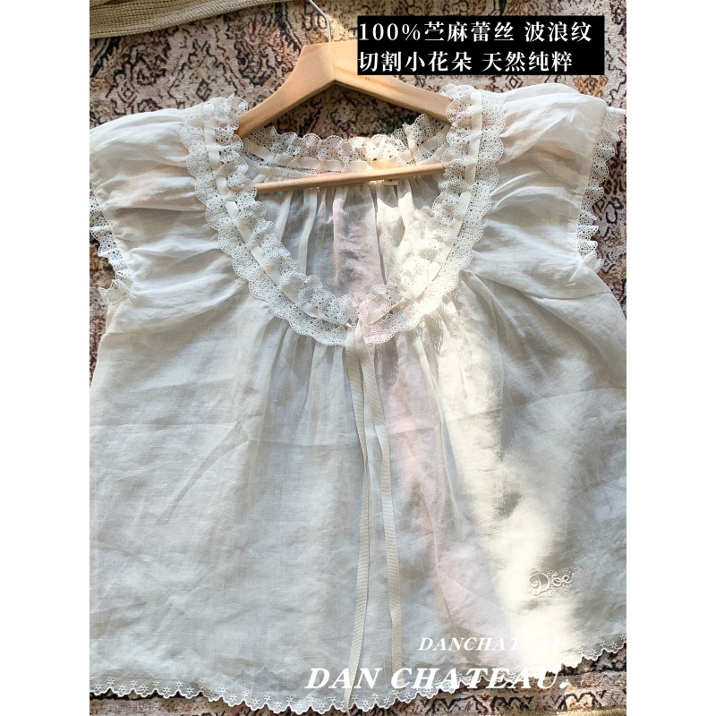 Doen 100% Ramie Blouse, Sun-Protective, Breathable, French-Style Embroidered Lace Trim, White Blouse for the Upper Class Doen 100% Ramie Blouse, Sun-Protective, Breathable, French-Style Embroidered Lace Trim, White Blouse for the Upper Class