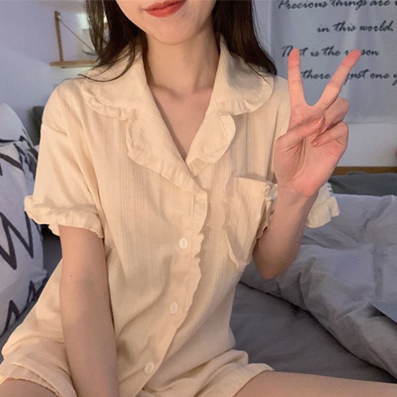 ins summer South Korean pyjamas women's new day ensemble sweet and minimalist thin short sleeve shorts teen home suit suit