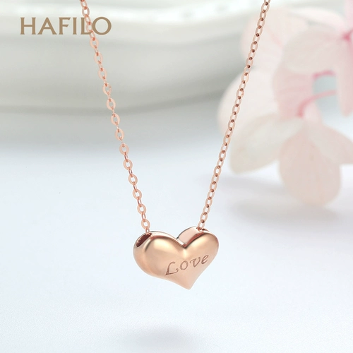 Золотое ожерелье, подвеска в форме сердца, цепочка до ключиц, золото 750 пробы, розовое золото