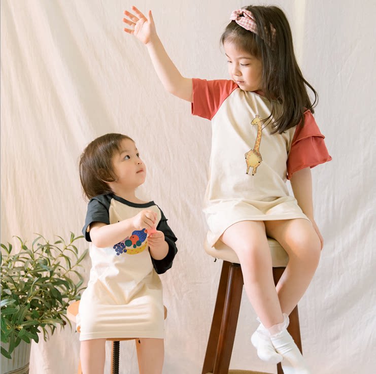 3-year-old female baby summer dress 2020 new Korean version Children short sleeves Long version T-shirt dress 4 Sister dress 5 Princess Yanpie