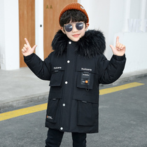 Boy Parker cotton clothes in the big child thickened big hair collar quilted jacket Foreign boy winter clothes in the long down cotton coat tide