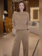 Lazy Style Fashionable Casual Suit for Women Winter New Khaki Light Luxury Sequined Knitwear Wide-Leg Pants Two-Piece Set