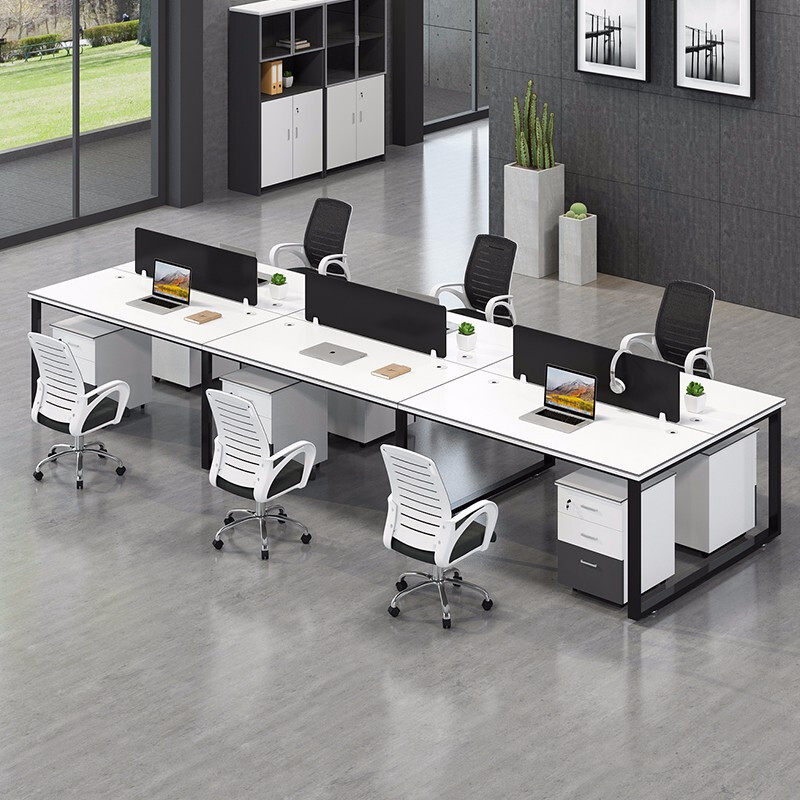 Steel frame staff position simple modern style office card position single row side by side staff table and chair screen combination
