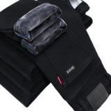 Утепленные джинсы, мужские черные флисовые удерживающие тепло штаны, свободный прямой крой