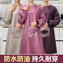 Apron household kitchen women long sleeves waterproof and oil-proof mens work clothes fashion cooking waist belt sleeve gown adult