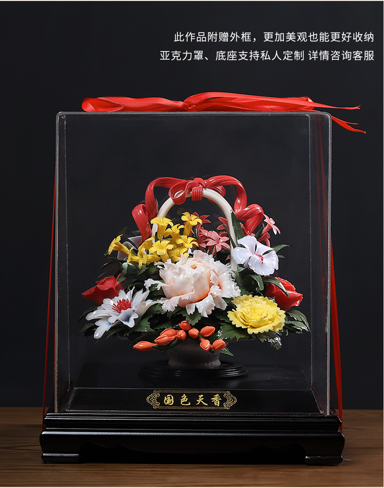 Oriental clay ceramic flower basket furnishing articles with acrylic cover sitting room adornment/amusement D51-38 a