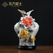Oriental clay Flowers Blossom Rich ceramic vase ornaments Chinese-style living room TV cabinet decorative crafts