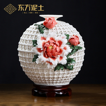 Oriental clay hand-woven kneading flower blossom rich world vase living room study wine cabinet Bogu shelf ornaments