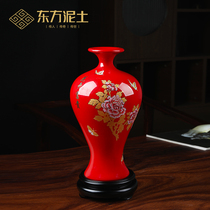 Oriental clay Ceramic rich red porcelain bottle ornament Chinese classical home living room table top vase beauty bottle