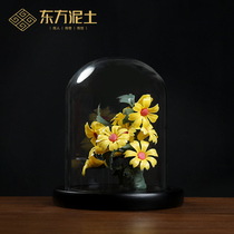 Oriental clay Sunflower Chinese ceramic handmade pinch flower art ornament home simulation flower tabletop ornaments