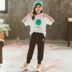 Yangqi phù hợp với thể thao giản dị cô gái Xia Thin hai mảnh Hàn Quốc phiên bản của quần áo trẻ em mặt cười tay áo lỏng lẻo ngắn trong cậu bé lớn. 