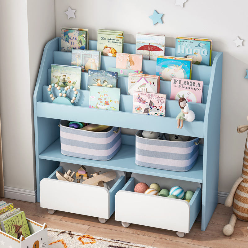 Baby Bookshelf Child-painted frame Easy Kindergarten containing shelf Economy Type of shelf on floor small bookcase