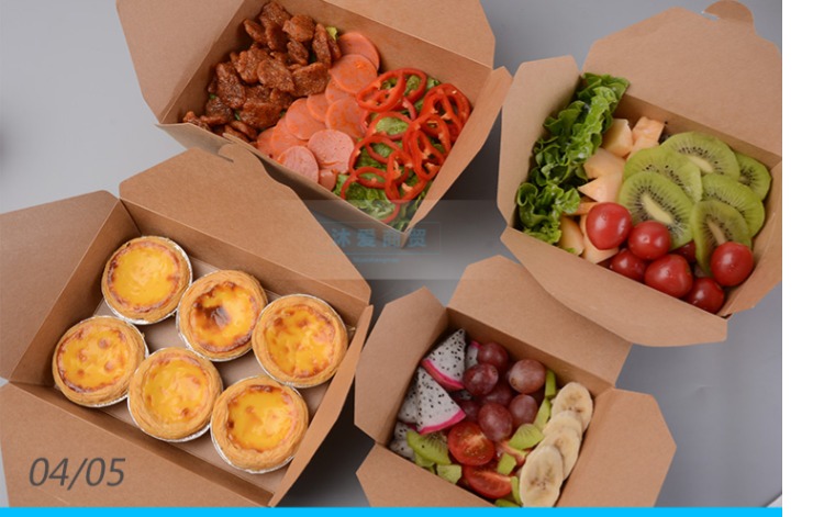 Giấy kraft hộp ăn trưa dùng một lần hộp trái cây hình chữ nhật đóng gói hộp thức ăn nhanh takeaway giấy ăn trưa hộp dày - Hộp cơm điện sưởi ấm nồi cơm hâm nóng