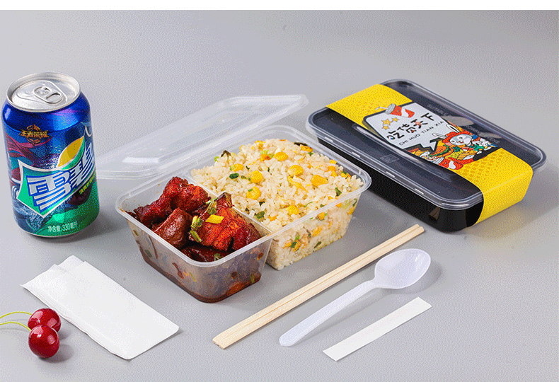 Mu yêu dùng một lần nhựa đen lưới đôi thức ăn nhanh takeaway gói hộp ăn trưa riêng biệt hộp ăn trưa lò vi sóng dày có nắp - Hộp cơm điện sưởi ấm 	hộp cơm cắm điện bear 3 tầng	
