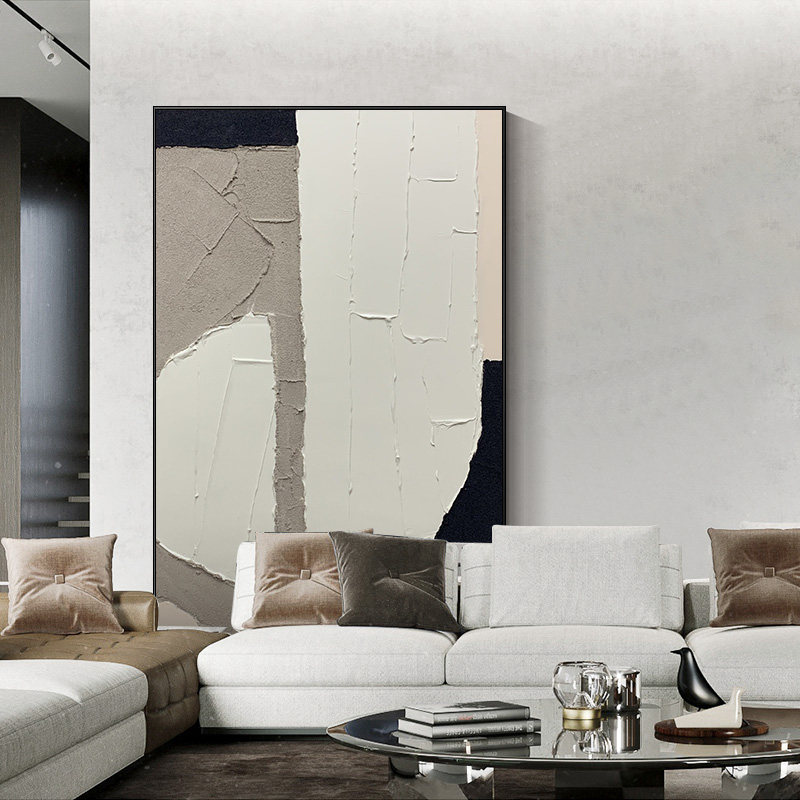 Pure hand-painted oil painting villa porch art decorative painting Italian black and white abstract painting light luxury living room high-end mural