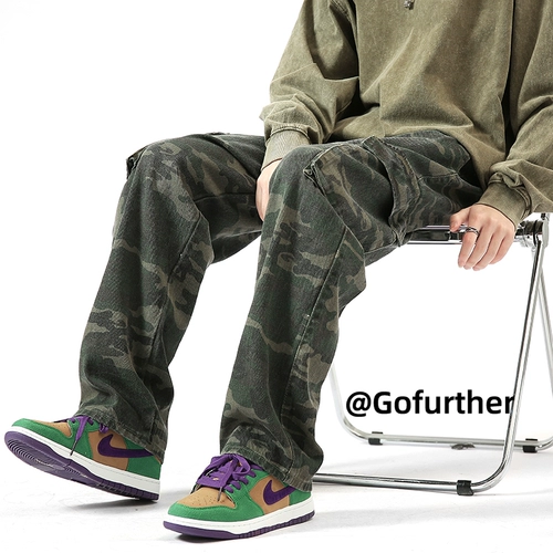 Камуфляжные демисезонные брендовые хлопковые штаны, свободный прямой крой, в американском стиле