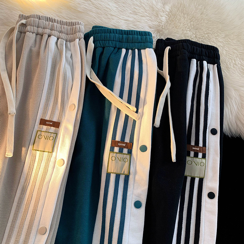 Autumn Winter Tide Sign Three Bars Pants Men Loose Straight Barrel Bunches Pants Men Trend Handsome 100 lap casual pants