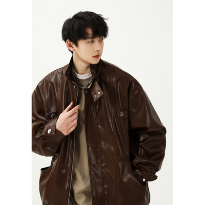 taobao agent Men's Men's Trend Tide Loose Poor Works PU Leather Jacket Autumn High Street Trend Leisure Leisure and Handsome Pioneer Jacket