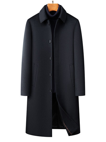 Long double-sided cashmere coat men's middle-aged high-end brand down liner wool jacket over knee wool trench coat winter