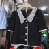 Áo dài 2020 mùa hè mới ren cổ áo búp bê ngắn tay nữ phiên bản Hàn Quốc của ins là áo len ngắn mỏng - Áo sơ mi dài tay